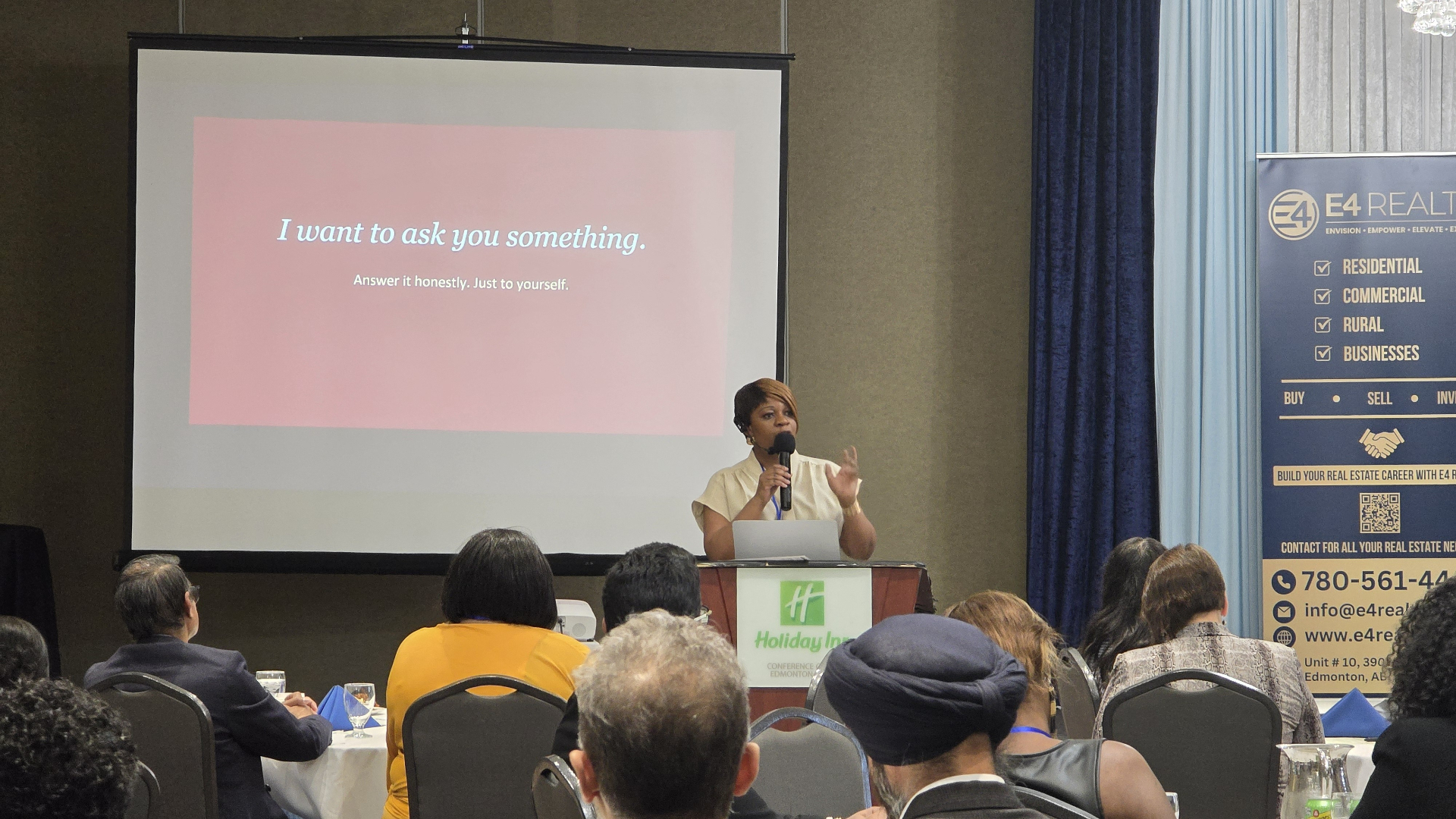 Lindsey Machona delivering a keynote